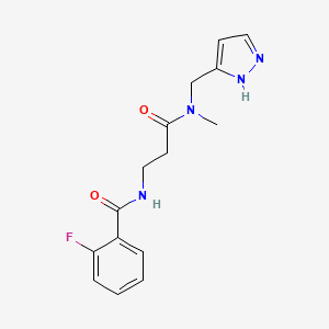 molecular formula C15H17FN4O2 B4459333 2-fluoro-N-{3-[methyl(1H-pyrazol-5-ylmethyl)amino]-3-oxopropyl}benzamide 