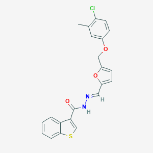 molecular formula C22H17ClN2O3S B445936 N'-({5-[(4-chloro-3-methylphenoxy)methyl]-2-furyl}methylene)-1-benzothiophene-3-carbohydrazide 