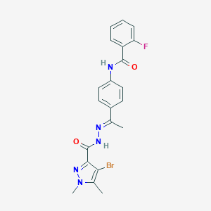 molecular formula C21H19BrFN5O2 B445952 N-(4-{N-[(4-bromo-1,5-dimethyl-1H-pyrazol-3-yl)carbonyl]ethanehydrazonoyl}phenyl)-2-fluorobenzamide 