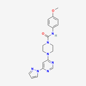 molecular formula C19H21N7O2 B4459527 N-(4-methoxyphenyl)-4-[6-(1H-pyrazol-1-yl)-4-pyrimidinyl]-1-piperazinecarboxamide 