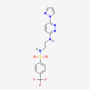 molecular formula C16H15F3N6O2S B4459634 N-(2-{[6-(1H-pyrazol-1-yl)-3-pyridazinyl]amino}ethyl)-4-(trifluoromethyl)benzenesulfonamide 