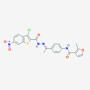molecular formula C23H17ClN4O5S B445965 N-{4-[N-({3-chloro-6-nitro-1-benzothien-2-yl}carbonyl)ethanehydrazonoyl]phenyl}-2-methyl-3-furamide 