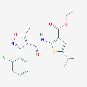 molecular formula C21H21ClN2O4S B445974 Ethyl 2-({[3-(2-chlorophenyl)-5-methyl-4-isoxazolyl]carbonyl}amino)-5-isopropyl-3-thiophenecarboxylate 