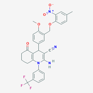 2-Amino-4-[3-({2-nitro-4-methylphenoxy}methyl)-4-methoxyphenyl]-5-oxo-1-[3-(trifluoromethyl)phenyl]-1,4,5,6,7,8-hexahydroquinoline-3-carbonitrile