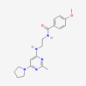 molecular formula C19H25N5O2 B4459860 4-methoxy-N-(2-{[2-methyl-6-(1-pyrrolidinyl)-4-pyrimidinyl]amino}ethyl)benzamide 
