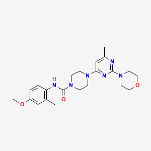 molecular formula C22H30N6O3 B4459936 N-(4-methoxy-2-methylphenyl)-4-[6-methyl-2-(4-morpholinyl)-4-pyrimidinyl]-1-piperazinecarboxamide 
