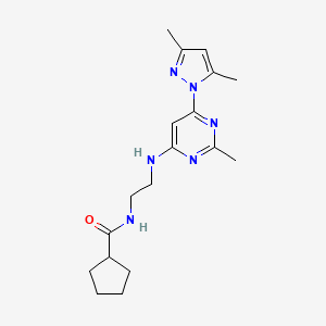 molecular formula C18H26N6O B4459996 N-(2-{[6-(3,5-dimethyl-1H-pyrazol-1-yl)-2-methyl-4-pyrimidinyl]amino}ethyl)cyclopentanecarboxamide 