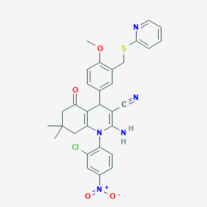 2-Amino-1-(2-chloro-4-nitrophenyl)-4-{4-methoxy-3-[(pyridin-2-ylsulfanyl)methyl]phenyl}-7,7-dimethyl-5-oxo-1,4,5,6,7,8-hexahydroquinoline-3-carbonitrile