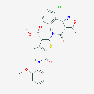 molecular formula C27H24ClN3O6S B446002 Ethyl 2-({[3-(2-chlorophenyl)-5-methyl-4-isoxazolyl]carbonyl}amino)-5-[(2-methoxyanilino)carbonyl]-4-methyl-3-thiophenecarboxylate 