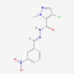 molecular formula C12H10ClN5O3 B446005 4-chloro-N'-{3-nitrobenzylidene}-1-methyl-1H-pyrazole-5-carbohydrazide 