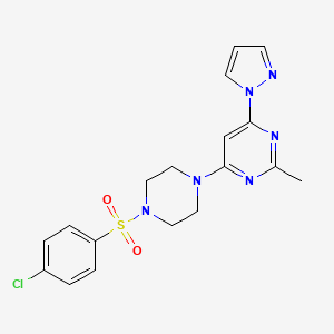 molecular formula C18H19ClN6O2S B4460073 4-{4-[(4-chlorophenyl)sulfonyl]-1-piperazinyl}-2-methyl-6-(1H-pyrazol-1-yl)pyrimidine 