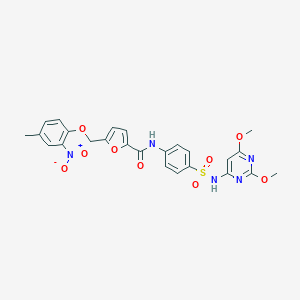 molecular formula C25H23N5O9S B446009 N-{4-[(2,6-dimethoxypyrimidin-4-yl)sulfamoyl]phenyl}-5-[(4-methyl-2-nitrophenoxy)methyl]furan-2-carboxamide 