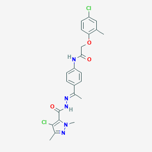 molecular formula C23H23Cl2N5O3 B446020 N-(4-{N-[(4-chloro-1,3-dimethyl-1H-pyrazol-5-yl)carbonyl]ethanehydrazonoyl}phenyl)-2-(4-chloro-2-methylphenoxy)acetamide 