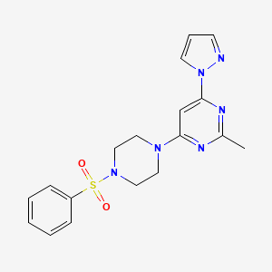 molecular formula C18H20N6O2S B4460226 2-methyl-4-[4-(phenylsulfonyl)-1-piperazinyl]-6-(1H-pyrazol-1-yl)pyrimidine 
