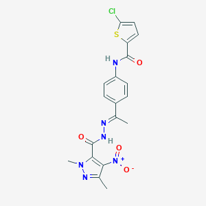 molecular formula C19H17ClN6O4S B446025 5-chloro-N-{4-[N-({4-nitro-1,3-dimethyl-1H-pyrazol-5-yl}carbonyl)ethanehydrazonoyl]phenyl}-2-thiophenecarboxamide 