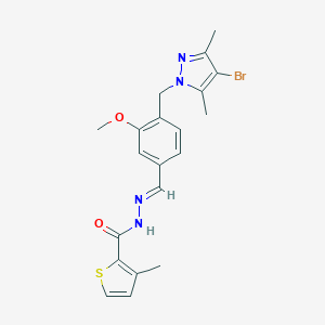 molecular formula C20H21BrN4O2S B446034 N'-{4-[(4-bromo-3,5-dimethyl-1H-pyrazol-1-yl)methyl]-3-methoxybenzylidene}-3-methyl-2-thiophenecarbohydrazide 