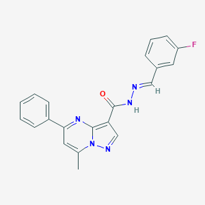 molecular formula C21H16FN5O B446036 N'-(3-fluorobenzylidene)-7-methyl-5-phenylpyrazolo[1,5-a]pyrimidine-3-carbohydrazide 