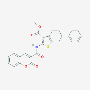molecular formula C26H21NO5S B446039 methyl 2-{[(2-oxo-2H-chromen-3-yl)carbonyl]amino}-6-phenyl-4,5,6,7-tetrahydro-1-benzothiophene-3-carboxylate 