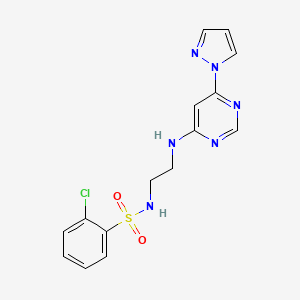 molecular formula C15H15ClN6O2S B4460547 2-chloro-N-(2-{[6-(1H-pyrazol-1-yl)-4-pyrimidinyl]amino}ethyl)benzenesulfonamide 