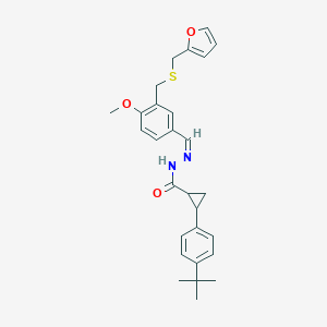 molecular formula C28H32N2O3S B446059 2-(4-tert-butylphenyl)-N'-(3-{[(2-furylmethyl)sulfanyl]methyl}-4-methoxybenzylidene)cyclopropanecarbohydrazide 