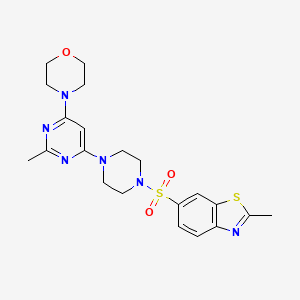 molecular formula C21H26N6O3S2 B4460613 2-methyl-6-({4-[2-methyl-6-(4-morpholinyl)-4-pyrimidinyl]-1-piperazinyl}sulfonyl)-1,3-benzothiazole 