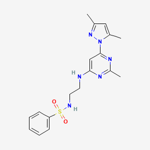 molecular formula C18H22N6O2S B4460625 N-(2-{[6-(3,5-dimethyl-1H-pyrazol-1-yl)-2-methyl-4-pyrimidinyl]amino}ethyl)benzenesulfonamide 