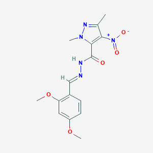 molecular formula C15H17N5O5 B446081 N'-(2,4-dimethoxybenzylidene)-4-nitro-1,3-dimethyl-1H-pyrazole-5-carbohydrazide 