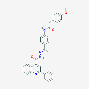 molecular formula C33H28N4O3 B446083 2-(4-methoxyphenyl)-N-(4-{N-[(2-phenyl-4-quinolinyl)carbonyl]ethanehydrazonoyl}phenyl)acetamide 