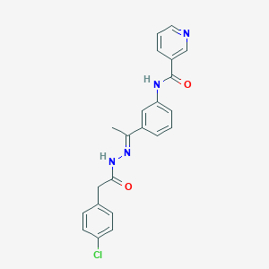 molecular formula C22H19ClN4O2 B446084 N-(3-{N-[(4-chlorophenyl)acetyl]ethanehydrazonoyl}phenyl)nicotinamide 