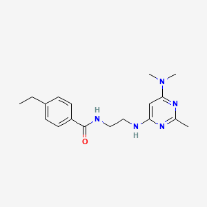 molecular formula C18H25N5O B4460852 N-(2-{[6-(dimethylamino)-2-methyl-4-pyrimidinyl]amino}ethyl)-4-ethylbenzamide 