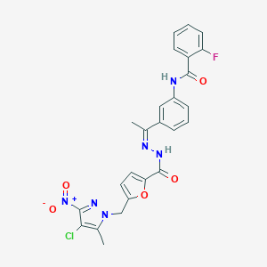 N-(3-{N-[5-({4-chloro-3-nitro-5-methyl-1H-pyrazol-1-yl}methyl)-2-furoyl]ethanehydrazonoyl}phenyl)-2-fluorobenzamide