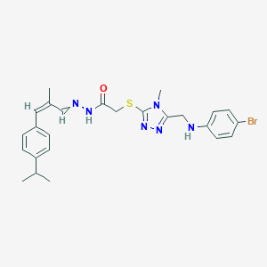 molecular formula C25H29BrN6OS B446094 2-({5-[(4-bromoanilino)methyl]-4-methyl-4H-1,2,4-triazol-3-yl}sulfanyl)-N'-[3-(4-isopropylphenyl)-2-methyl-2-propenylidene]acetohydrazide 