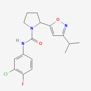 molecular formula C17H19ClFN3O2 B4460998 N-(3-chloro-4-fluorophenyl)-2-(3-isopropyl-5-isoxazolyl)-1-pyrrolidinecarboxamide 