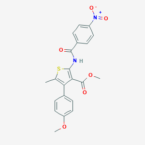 molecular formula C21H18N2O6S B446111 Methyl 2-({4-nitrobenzoyl}amino)-4-(4-methoxyphenyl)-5-methyl-3-thiophenecarboxylate 