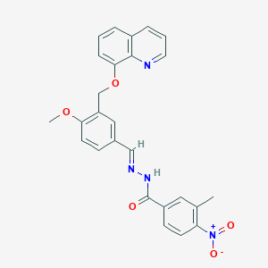 molecular formula C26H22N4O5 B446112 4-nitro-N'-{4-methoxy-3-[(8-quinolinyloxy)methyl]benzylidene}-3-methylbenzohydrazide 