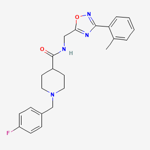 molecular formula C23H25FN4O2 B4461133 1-(4-fluorobenzyl)-N-{[3-(2-methylphenyl)-1,2,4-oxadiazol-5-yl]methyl}-4-piperidinecarboxamide 