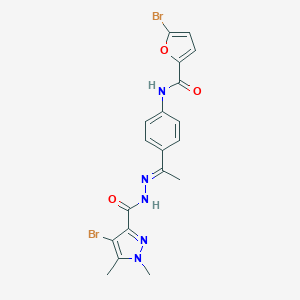 molecular formula C19H17Br2N5O3 B446119 5-bromo-N-(4-{N-[(4-bromo-1,5-dimethyl-1H-pyrazol-3-yl)carbonyl]ethanehydrazonoyl}phenyl)-2-furamide 