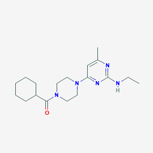 molecular formula C18H29N5O B4461268 4-[4-(cyclohexylcarbonyl)-1-piperazinyl]-N-ethyl-6-methyl-2-pyrimidinamine 