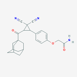 molecular formula C24H25N3O3 B4461276 2-{4-[3-(1-adamantylcarbonyl)-2,2-dicyanocyclopropyl]phenoxy}acetamide 