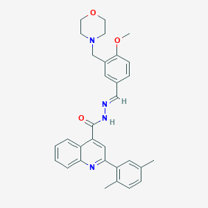 molecular formula C31H32N4O3 B446128 2-(2,5-dimethylphenyl)-N'-[4-methoxy-3-(4-morpholinylmethyl)benzylidene]-4-quinolinecarbohydrazide 