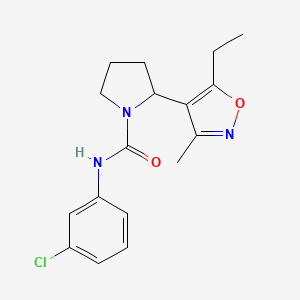 molecular formula C17H20ClN3O2 B4461386 N-(3-chlorophenyl)-2-(5-ethyl-3-methyl-4-isoxazolyl)-1-pyrrolidinecarboxamide 