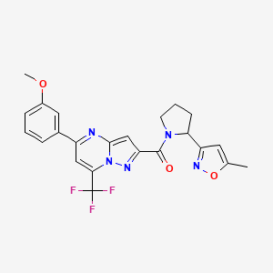 molecular formula C23H20F3N5O3 B4461394 5-(3-methoxyphenyl)-2-{[2-(5-methyl-3-isoxazolyl)-1-pyrrolidinyl]carbonyl}-7-(trifluoromethyl)pyrazolo[1,5-a]pyrimidine 