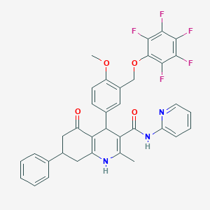 molecular formula C36H28F5N3O4 B446141 4-{4-methoxy-3-[(pentafluorophenoxy)methyl]phenyl}-2-methyl-5-oxo-7-phenyl-N-(pyridin-2-yl)-1,4,5,6,7,8-hexahydroquinoline-3-carboxamide 