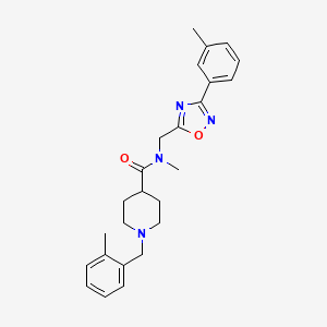 molecular formula C25H30N4O2 B4461527 N-methyl-1-(2-methylbenzyl)-N-{[3-(3-methylphenyl)-1,2,4-oxadiazol-5-yl]methyl}-4-piperidinecarboxamide 