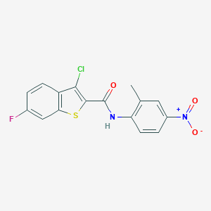 molecular formula C16H10ClFN2O3S B446153 3-chloro-6-fluoro-N-(2-methyl-4-nitrophenyl)-1-benzothiophene-2-carboxamide 