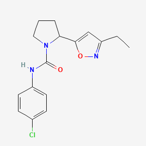 molecular formula C16H18ClN3O2 B4461542 N-(4-chlorophenyl)-2-(3-ethyl-5-isoxazolyl)-1-pyrrolidinecarboxamide 