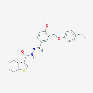 molecular formula C26H28N2O3S B446157 N'-{3-[(4-ethylphenoxy)methyl]-4-methoxybenzylidene}-4,5,6,7-tetrahydro-1-benzothiophene-3-carbohydrazide 