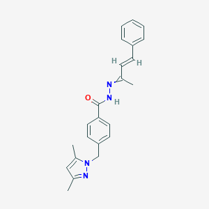 molecular formula C23H24N4O B446159 4-[(3,5-dimethyl-1H-pyrazol-1-yl)methyl]-N'-(1-methyl-3-phenyl-2-propenylidene)benzohydrazide 