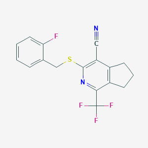 molecular formula C17H12F4N2S B446164 3-[(2-fluorobenzyl)sulfanyl]-1-(trifluoromethyl)-6,7-dihydro-5H-cyclopenta[c]pyridine-4-carbonitrile 