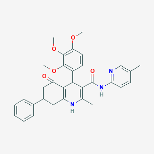 molecular formula C32H33N3O5 B446166 2-methyl-N-(5-methylpyridin-2-yl)-5-oxo-7-phenyl-4-(2,3,4-trimethoxyphenyl)-1,4,5,6,7,8-hexahydroquinoline-3-carboxamide 